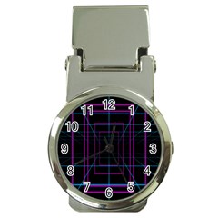 Retro Neon Grid Squares And Circle Pop Loop Motion Background Plaid Purple Money Clip Watches