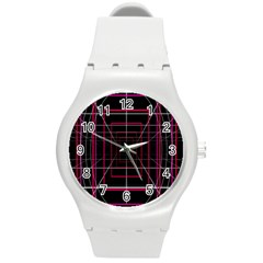 Retro Neon Grid Squares And Circle Pop Loop Motion Background Plaid Round Plastic Sport Watch (m)