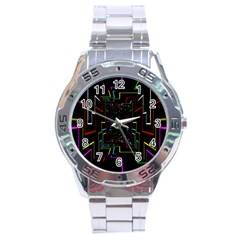 Seamless 3d Animation Digital Futuristic Tunnel Path Color Changing Geometric Electrical Line Zoomin Stainless Steel Analogue Watch