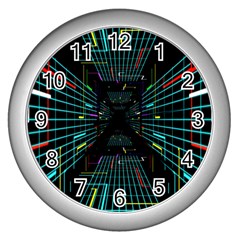 Seamless 3d Animation Digital Futuristic Tunnel Path Color Changing Geometric Electrical Line Zoomin Wall Clocks (silver) 