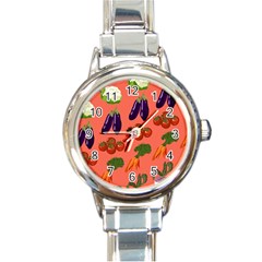 Vegetable Carrot Tomato Pumpkin Eggplant Round Italian Charm Watch