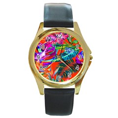 Aloha Hawaiian Flower Floral Sexy Summer Orange Round Gold Metal Watch by Mariart