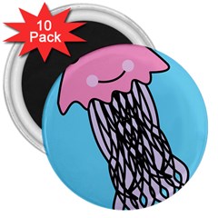 Jellyfish Cute Illustration Cartoon 3  Magnets (10 Pack)  by Nexatart