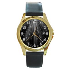 Black Rays Light Stars Space Round Gold Metal Watch