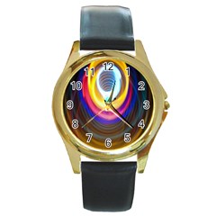 Colorful Glow Hole Space Rainbow Round Gold Metal Watch by Mariart