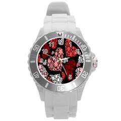 Floral Flower Heart Valentine Round Plastic Sport Watch (l)