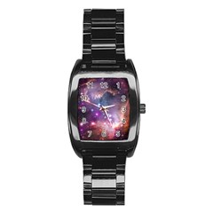 Galaxy Space Star Light Purple Stainless Steel Barrel Watch