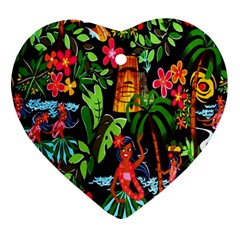 Hawaiian Girls Black Flower Floral Summer Heart Ornament (two Sides) by Mariart