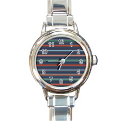 Horizontal Line Blue Green Round Italian Charm Watch