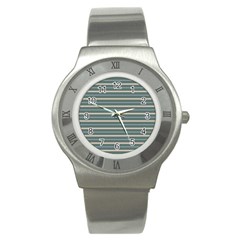 Horizontal Line Grey Blue Stainless Steel Watch