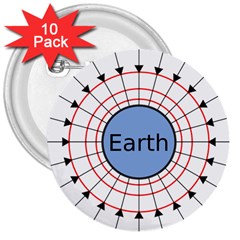 Magnetik Earth s Gravitational Line Triangle 3  Buttons (10 Pack)  by Mariart