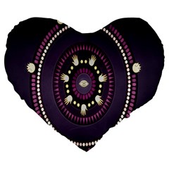 Mandalarium Hires Hand Eye Purple Large 19  Premium Heart Shape Cushions by Mariart