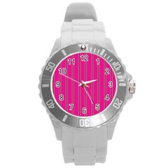 Pink Line Vertical Purple Yellow Fushia Round Plastic Sport Watch (l) by Mariart