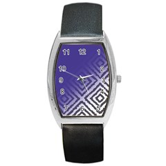 Plaid Blue White Barrel Style Metal Watch