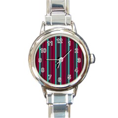 Red Blue Line Vertical Round Italian Charm Watch