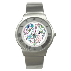 Prismatic Psychedelic Floral Heart Background Stainless Steel Watch