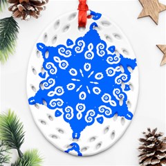 Snowflake Art Blue Cool Polka Dots Oval Filigree Ornament (two Sides)