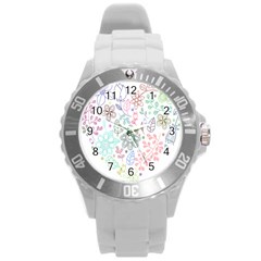 Prismatic Neon Floral Heart Love Valentine Flourish Rainbow Round Plastic Sport Watch (l)