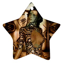 Steampunk, Steampunk Women With Clocks And Gears Star Ornament (two Sides) by FantasyWorld7