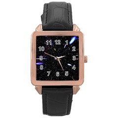 Space Warp Speed Hyperspace Through Starfield Nebula Space Star Hole Galaxy Rose Gold Leather Watch  by Mariart