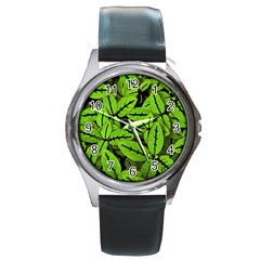 Nature Print Pattern Round Metal Watch by dflcprints