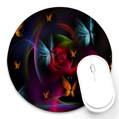 Beautiful Butterflies Rainbow Space Round Mousepads