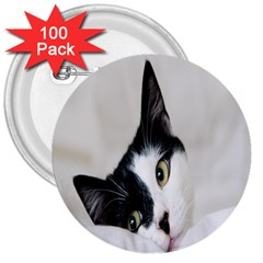 Cat Face Cute Black White Animals 3  Buttons (100 Pack) 