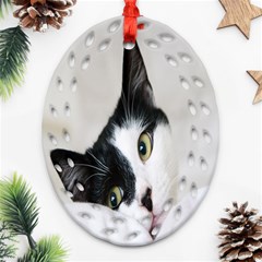 Cat Face Cute Black White Animals Ornament (oval Filigree)