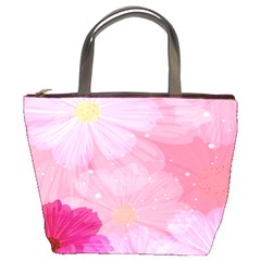 Cosmos Flower Floral Sunflower Star Pink Frame Bucket Bags by Mariart