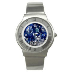 Christmas Silver Blue Star Ball Happy Kids Stainless Steel Watch by Mariart