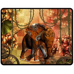 Steampunk, Steampunk Elephant With Clocks And Gears Fleece Blanket (medium)  by FantasyWorld7