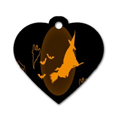 Day Hallowiin Ghost Bat Cobwebs Full Moon Spider Dog Tag Heart (one Side) by Mariart