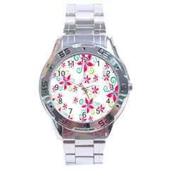 Flower Beauty Sexy Rainbow Sunflower Pink Green Blue Stainless Steel Analogue Watch