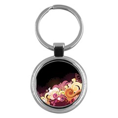 Flower Back Leaf Polka Dots Black Pink Key Chains (round) 