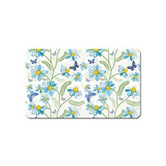 Flower Blue Butterfly Leaf Green Magnet (name Card) by Mariart