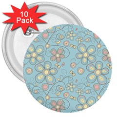 Flower Blue Butterfly Bird Yellow Floral Sexy 3  Buttons (10 Pack) 