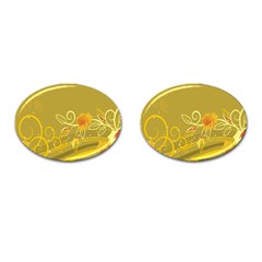 Flower Floral Yellow Sunflower Star Leaf Line Gold Cufflinks (oval)