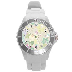 Flower Rainbow Star Floral Sexy Purple Green Yellow White Rose Round Plastic Sport Watch (l)