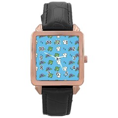 Frog Ghost Rain Flower Green Animals Rose Gold Leather Watch 