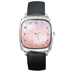 Love Heart Pink Valentine Flower Leaf Square Metal Watch by Mariart