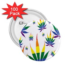 Marijuana Cannabis Rainbow Love Green Yellow Red White Leaf 2 25  Buttons (100 Pack) 