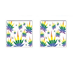 Marijuana Cannabis Rainbow Love Green Yellow Red White Leaf Cufflinks (square)