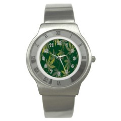 Marijuana Cannabis Rainbow Love Green Yellow Leaf Stainless Steel Watch