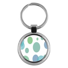 Polka Dots Blue Green White Key Chains (round) 