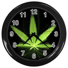 Marijuana Weed Drugs Neon Green Black Light Wall Clocks (black)