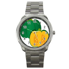 Pumpkin Peppers Green Yellow Sport Metal Watch