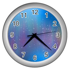 Rain Star Planet Galaxy Blue Sky Purple Blue Wall Clocks (silver) 