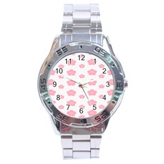 Star Pink Flower Polka Dots Stainless Steel Analogue Watch by Mariart