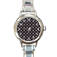 Sunflower Star Floral Purple Pink Round Italian Charm Watch