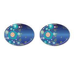 Flower Blue Floral Sunflower Star Polka Dots Sexy Cufflinks (oval)